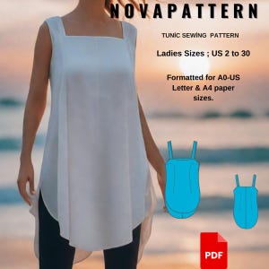 Patrón de costura de camisón túnica -A0- A4 - Carta estadounidense - Tallas 2 a 30 de EE. UU.