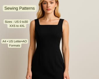 Square Neck Mini Dress Sewing Pattern: Classic LBD (A0/A4/US Letter)