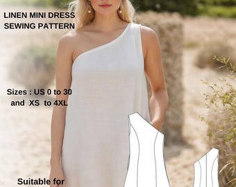 Linen One-Shoulder Mini Dress Sewing Pattern (PDF)