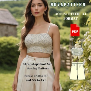 Patrón de conjunto de top corto y pantalón corto, tallas A0-A4-Carta; EE. UU. 2 a 30 (nuestra colección incluye opciones de tallas grandes)