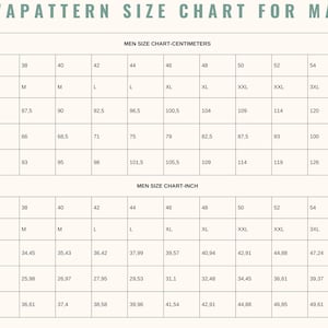 Puede incluir: Tabla de tallas de ropa para hombre, con medidas en cent&iacute;metros y pulgadas. Incluye contorno de pecho, cintura y cadera, con tallas desde la S hasta la 4XL. La tabla se titula "NOVAPATTERN SIZE CHART FOR MAN."
