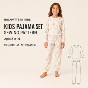 Kids Unicorn Pajama Set Sewing Pattern, Long Sleeve Sleepwear (PDF Pattern)