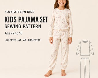 Naaipatroon voor een eenhoornpyjama voor kinderen, nachtkleding met lange mouwen (PDF-patroon)