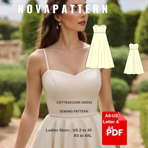 Linen Cottagecore Dress Sewing Pattern: Summer Midi (A0-A4-US Letter) (PDF Pattern)