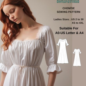 Renaissance Chemise pattern,Fairy,Regency,Elvish dress,Maxi Dress,Halloween costume , Suitable for A0 A4 US Letter-US 2 to 30