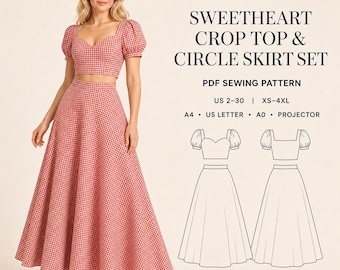 Cottagecore Crop Top and Skirt Sewing Pattern: Bishop Sleeve Summer Set (PDF)