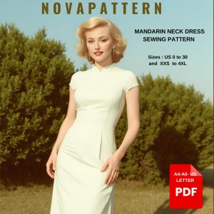 Vintage Cheongsam Dress Sewing Pattern: Chinese Qipao, Tea Ceremony (PDF Pattern, US 2-30, XS-4XL)