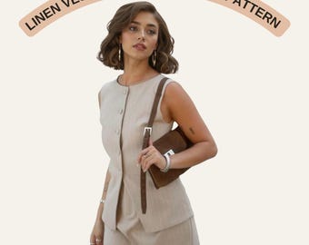 Linen Vest and Skirt Sewing Pattern, Button Front Waistcoat & Mini Skirt Set PDF Pattern A4 A0 US Letter Women US 2-30