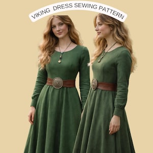 Patrón de costura para vestido medieval vikingo, vestido largo renacentista, vestido de cosplay de fantasía en PDF, tallas de EE. UU. 2 a 30 - A4 Carta de EE. UU. A0