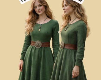 Patrón de costura para vestido medieval vikingo, vestido largo renacentista, vestido de cosplay de fantasía en PDF, tallas de EE. UU. 2 a 30 - A4 Carta de EE. UU. A0