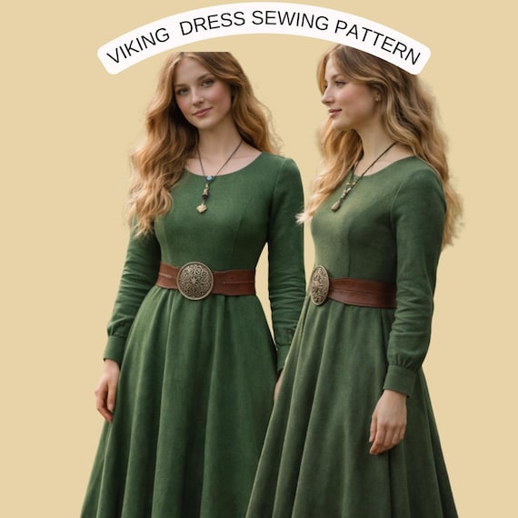 Viking Medieval Dress Sewing Pattern, Renaissance Maxi Costume Dress, Fantasy Cosplay Gown PDF US 2 to 30- A4 US Letter A0