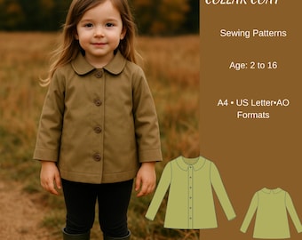 Kids Coat Sewing Pattern | Peter Pan Collar Jacket | Classic Autumn Outerwear | Easy PDF Sewing Pattern for Girls | Ages 2–16