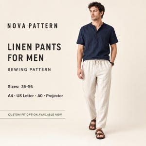 Men’s Linen Pants Sewing Pattern | Relaxed Fit Drawstring Trousers | Casual Beachwear Pants | Easy PDF Sewing Pattern for Beginners