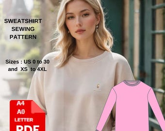 Sweatshirt Sewing Pattern | Unisex Pullover PDF | Crew Neck Fleece Top Pattern | Casual Oversized Sweatshirt | Easy DIY Loungewear Sewing