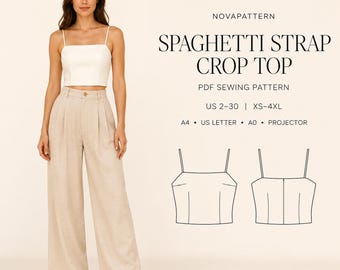 Strappy Crop Top Sewing Pattern | Linen Tank Top PDF | Square Neck Summer Top | Beginner Friendly Women’s Pattern | A4 A0 Layered File
