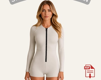 Swimsuit Sewing Pattern | Long Sleeve Surf Suit | One Piece Active Swimwear | Rash Guard Bodysuit | PDF Sewing Pattern for Women