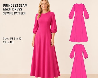 Bishop Sleeve Maxi Dress Sewing Pattern: Renaissance, Medieval Style (PDF Pattern)