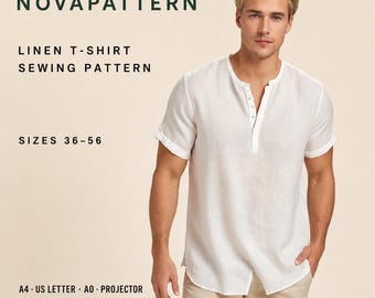 Men's Linen Henley T-Shirt Sewing Pattern, Relaxed Summer Top (Digital Download)