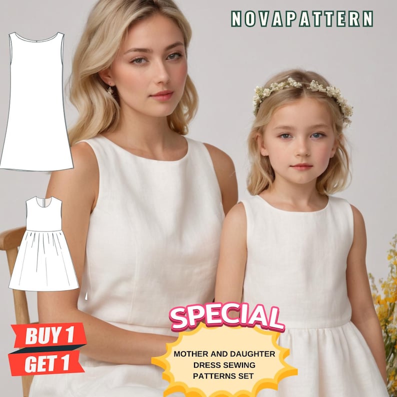 Mother Daughter Dress Sewing Pattern Set, Matching A-line Linen Dresses ...