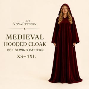 Medieval Cloak Sewing Pattern | Hooded Maxi Cape | Renaissance Fantasy Cosplay Cloak | PDF Pattern A4 A0 US Lettertern)