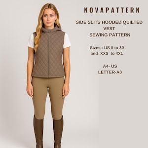 Patron de couture gilet matelassé à capuche | Veste sans manches matelassée avec fentes latérales | Vêtements d'équitation ou de plein air | Patron de couture PDF facile pour femme