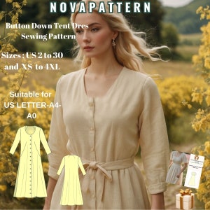 Button Down Tent Dress Sewing Pattern: Midi Cottagecore (PDF Pattern)