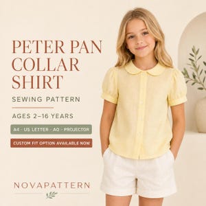 Kids Peter Pan Collar Blouse Sewing Pattern, Puff Sleeve Button Up Shirt PDF Pattern, Toddler to Teen Girl Top, Ages 2–16, A4 A0 US Letter