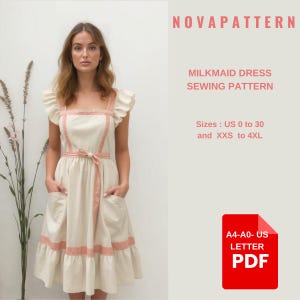 Milchmädchen Kleid Schnittmuster: Stufen Rock, US-Größe 3-30 (PDF Pattern)