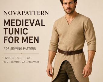 Patrón de costura de túnica vikinga medieval para hombre, patrón de camisa renacentista, top de traje histórico (PDF), traje de cosplay LARP (tamaño A4, A0, carta estadounidense)
