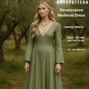 Renaissance Medieval Cosplay Dress and Corset Pattern,Fairy,Regency,Elvish dress,Maxi Dress,Halloween costume , A0 A4 US Letter-US 2 to 30