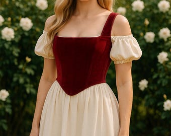 Cottagecore Off Shoulder Dress Sewing Pattern, Fantasy Corset Bodice Maxi Dress Pattern,Elvish Medieval Dress, Women US 2-30 A4 A0 US Letter