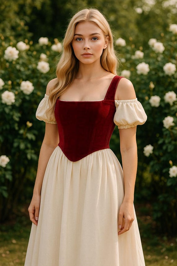Cottagecore off Shoulder Dress Pattern and Corset,fantasy