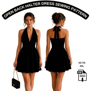 Open Back Halter Dress Sewing Pattern | Elegant Evening Mini Dress | Backless Party Outfit | PDF Sewing Pattern for Women | Modern Style