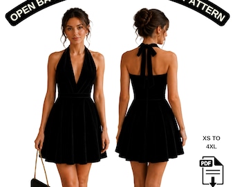 Open Back Halter Dress Sewing Pattern | Elegant Evening Mini Dress | Backless Party Outfit | PDF Sewing Pattern for Women | Modern Style