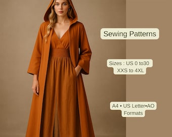Maxi Hooded Cloak Sewing Pattern | Long Cape Coat with Hood | Medieval Fantasy Outfit | PDF Sewing Pattern for Women | Fall Style