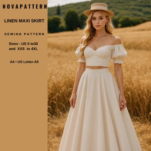 Maxi flare Skirt Sewing Pattern,Ladies Size ; US 2 to 30,  A0 -A4 -US Letter