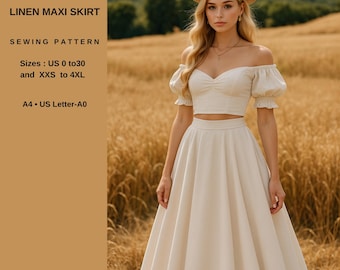 Maxi Flare Skirt Sewing Pattern: Ladies US Size 2-30 (PDF Pattern)
