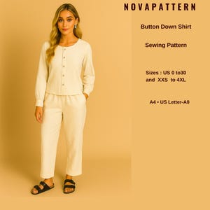 Patrón de blusa y camisa vintage estilo Cottagecore, camisa formal de oficina, tallas A0-A4-Carta; EE. UU. 2 a 30 (Nuestra colección incluye opciones de tallas grandes).