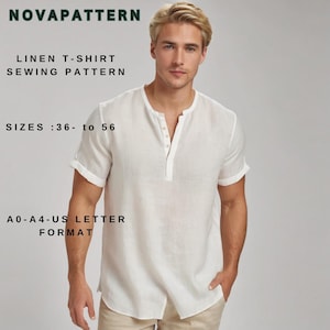 Linnen T-shirt voor heren PDF-naaipatroon, eenvoudig naaipatroon direct downloaden, herenmaat; 36 tot 56 //geschikt voor A0-A4-US LETTER