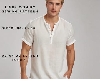 Linen T-shirt For Men PDF sewing pattern,easy sewing pattern instant download,Men Size;36 to 56 //Suitable for  A0-A4-US LETTER