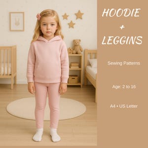Modello di cucito PDF per felpa con cappuccio e leggings per bambini / tuta per bambine / felpa e pantaloni per bambini