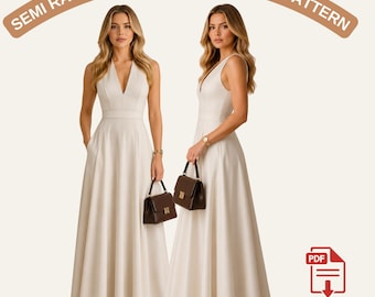 Greek Style Semi Raglan Maxi Dress Sewing Pattern, Deep V Neck Maxi Dress PDF, Old Money Elegant Pattern,Fit and Flare Dress,A0 A4 US Letter