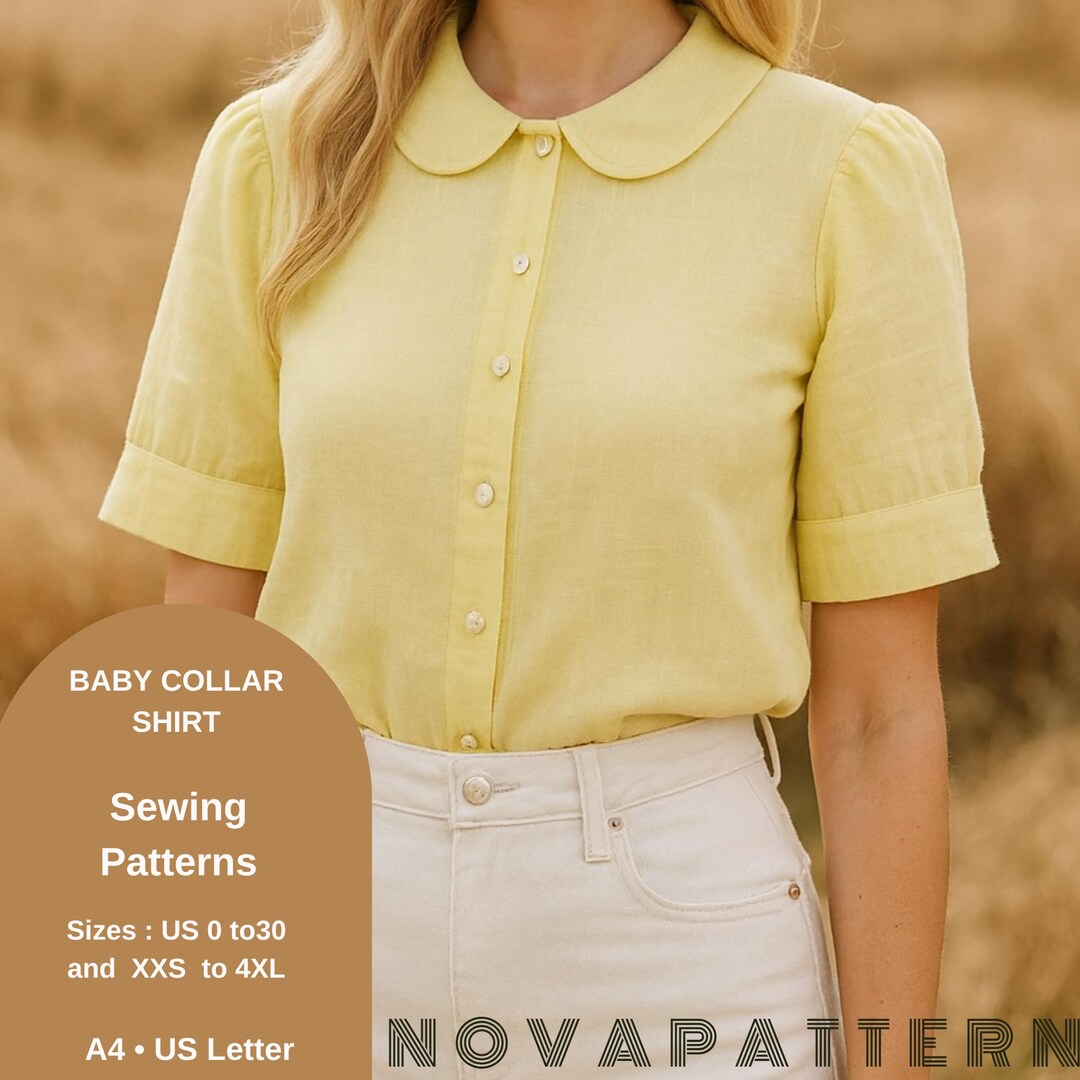 Peter Pan Collar Blouse Sewing Pattern | Short Sleeve Linen Shirt ...