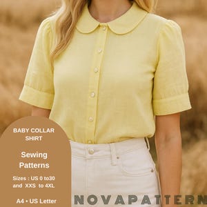 Blouse Sewing Pattern: Baby Collar Linen Shirt (PDF Pattern, XS-4XL A4/A0/Letter Sizes)