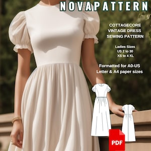 Cottagecore Maxi Dress Sewing Pattern: Renaissance Regency Style (A0-A4-Letter Sizes) (PDF)