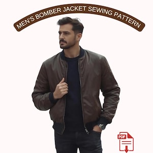 Patrón de costura para chaqueta bomber para hombre, patrón PDF de chaqueta clásica con cremallera, ropa informal para hombre, tallas 36-56, formato carta A4 A0 (EE. UU.)