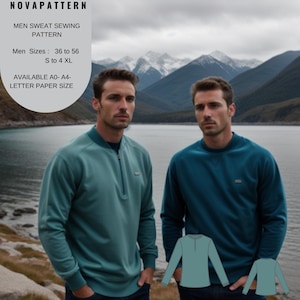 Men&#39;s Zipper Sweatshirt Sewing Pattern: Sizes S-4XL (PDF Pattern)