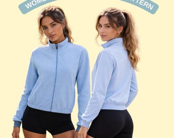 Women Zip Up Hoodie Pattern, No Pocket Jacket Sewing Pattern, Athleisure Hoodie, Biker Shorts Outfit, PDF Pattern XS-XXL
