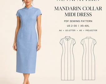 Cheongsam Dress Sewing Pattern: Vintage Mandarin Neck (US2 to 30) (PDF Pattern)