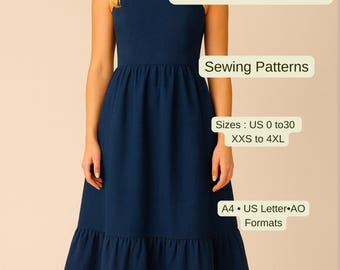 Ruffled Hem Babydoll Dress Sewing Pattern (US Size 2-20) (Digital Download)